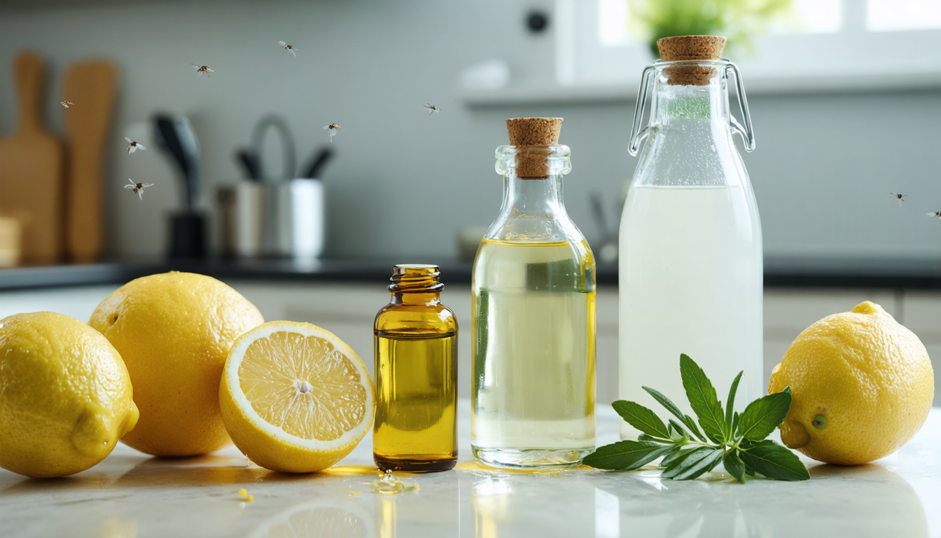 découvrez un secret simple pour éliminer les mouches et moucherons en cuisine grâce à quelques gouttes d'un produit naturel combiné au vinaigre. adieu les nuisibles, bonjour la cuisine propre !