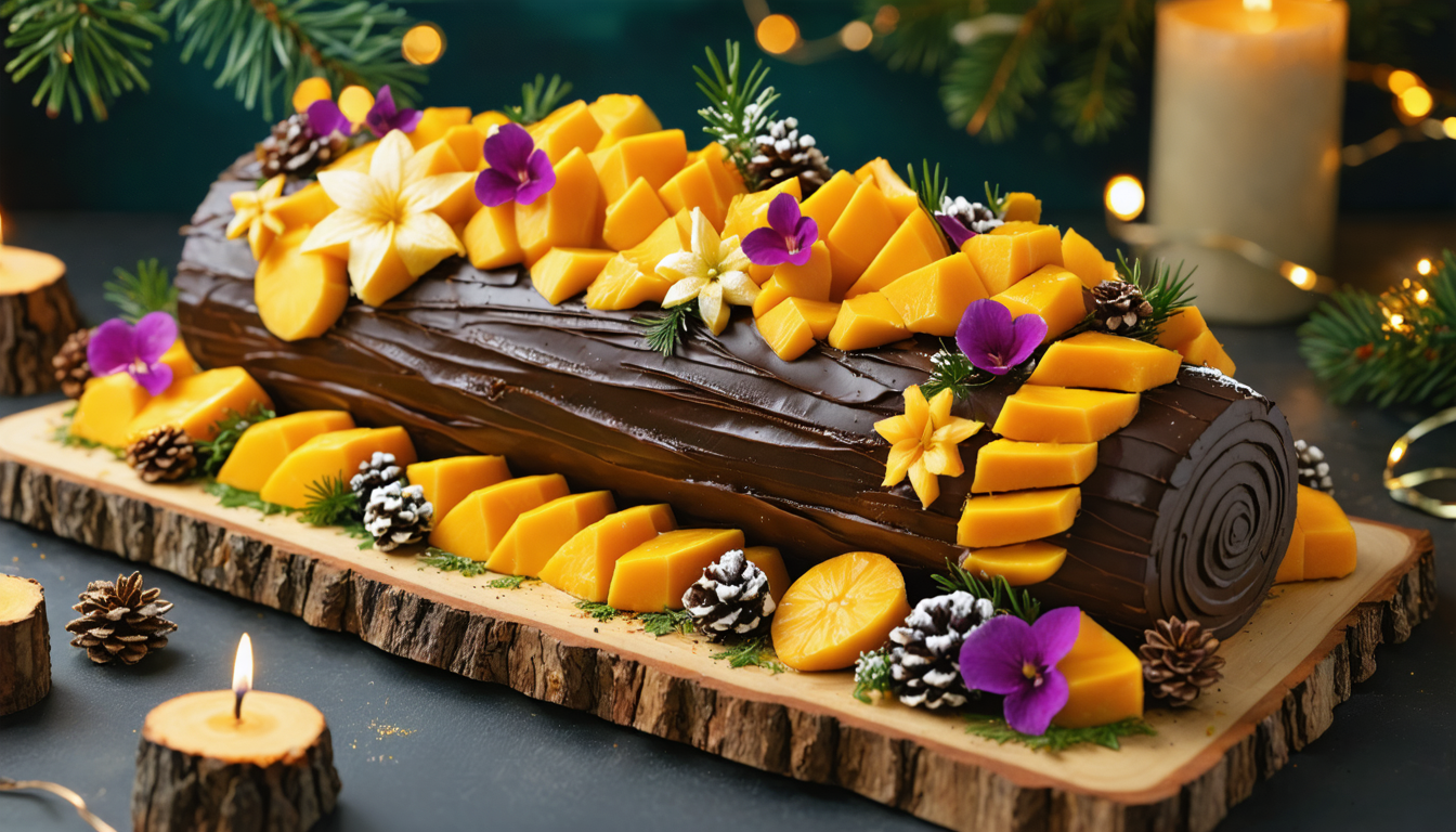 découvrez notre recette festive de bûche de noël exotique au confit de mangues, une douceur pleine de saveurs pour émerveiller vos papilles lors des fêtes.