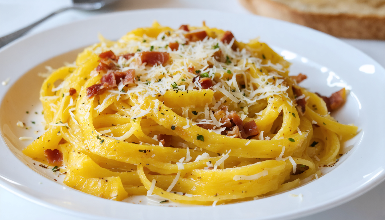 découvrez notre recette innovante de courge spaghetti à la carbonara, un plat réconfortant et savoureux alliant légèreté et gourmandise.