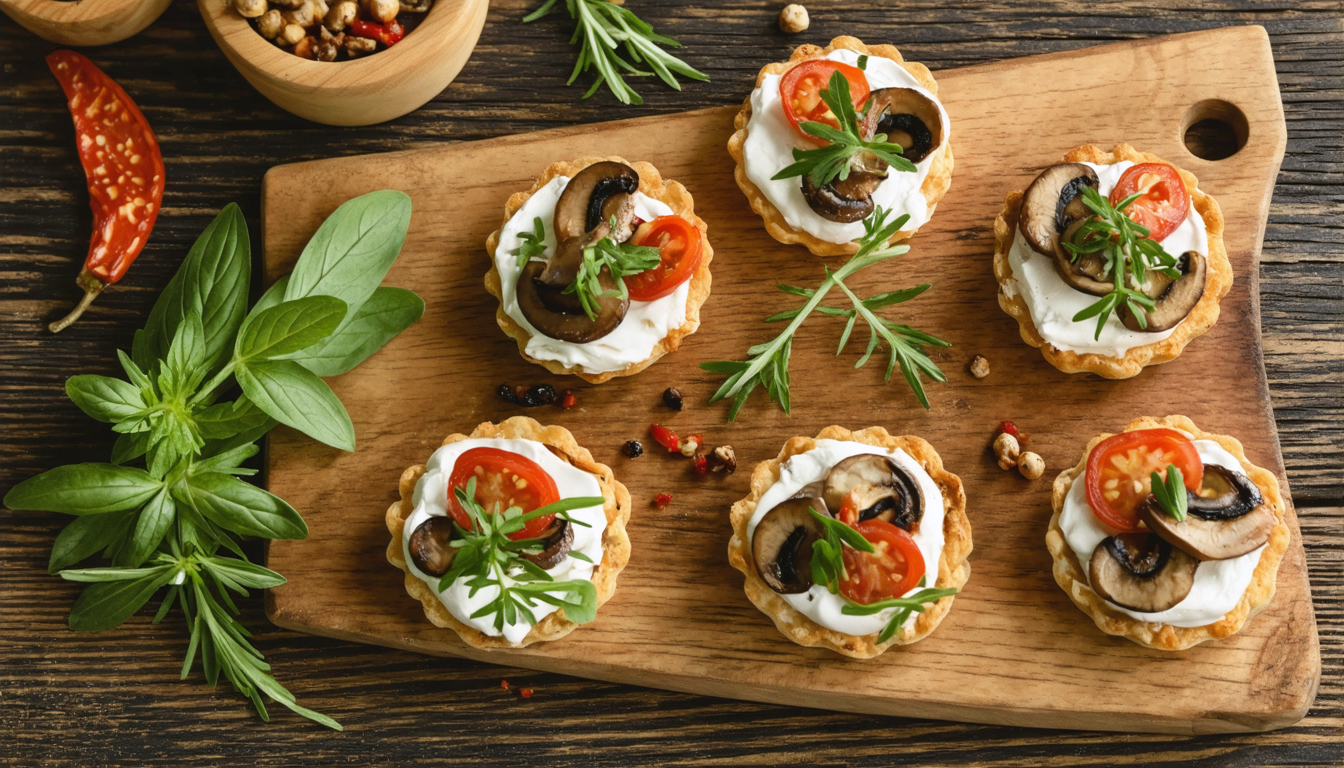 savourez notre tartelette gourmande au fromage de chèvre frais, accompagnée de champignons sautés et de chorizo épicé pour une explosion de saveurs.