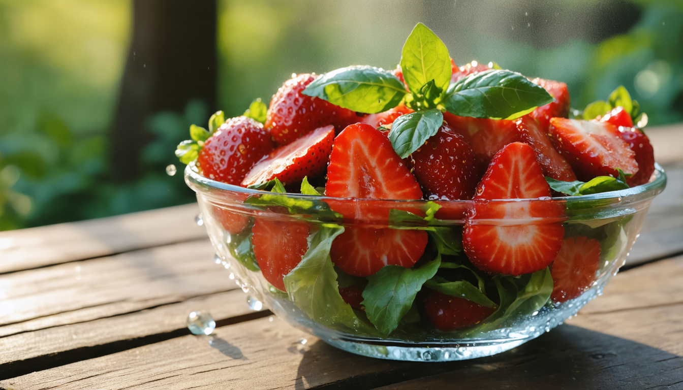 découvrez notre salade estivale rafraîchissante alliant la douceur des fraises à la fraîcheur du basilic, pour un délice fruité et parfumé parfait en été.
