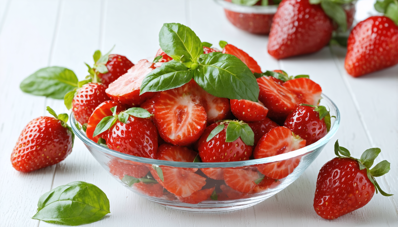 découvrez une salade estivale rafraîchissante alliant la douceur des fraises au parfum délicat du basilic, parfaite pour vos journées ensoleillées.