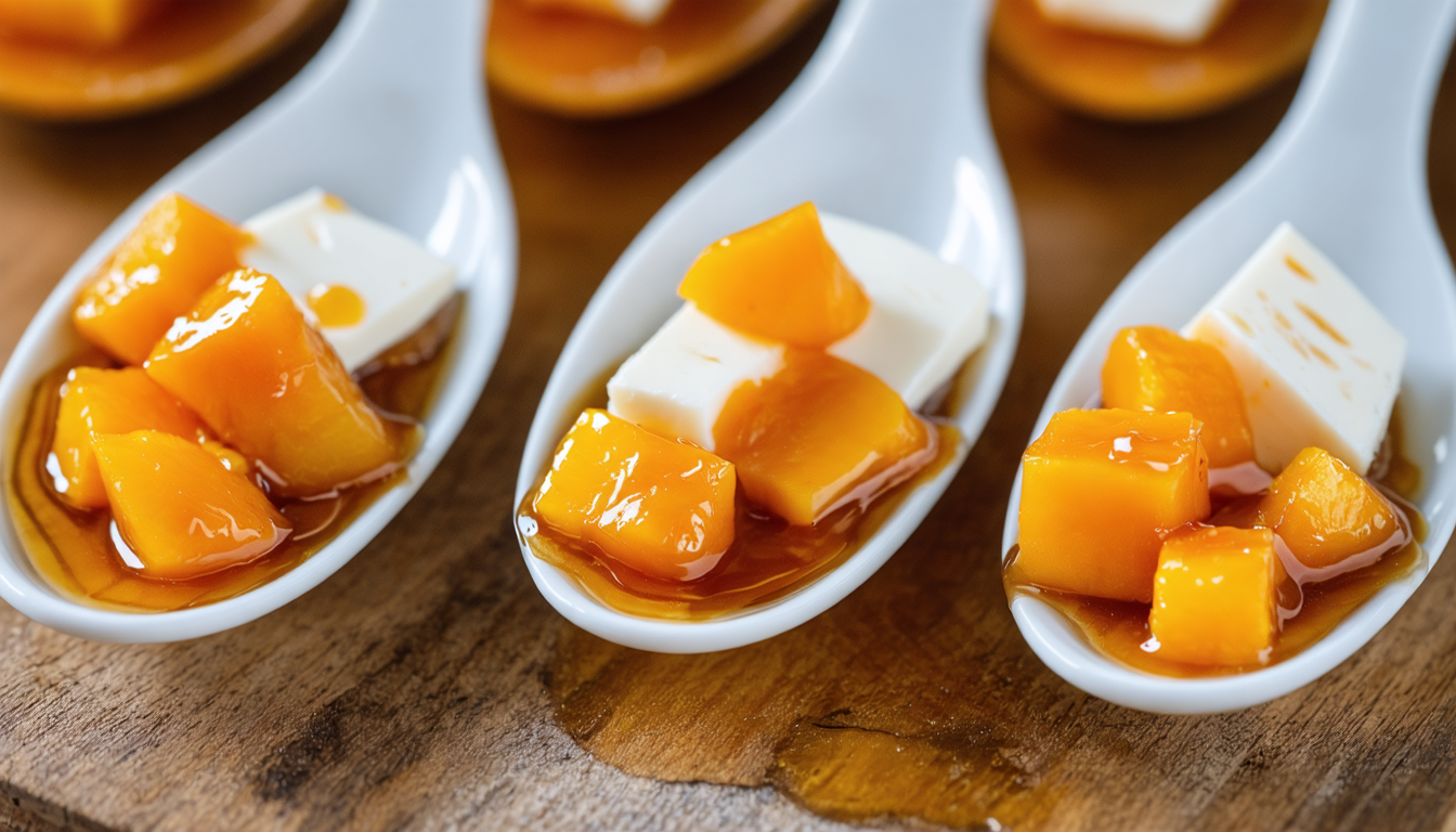 découvrez une recette gourmande et originale de cuillères de mangue rôtie au miel, associées à la douceur du fromage frais, pour un plaisir sucré-salé à chaque bouchée.