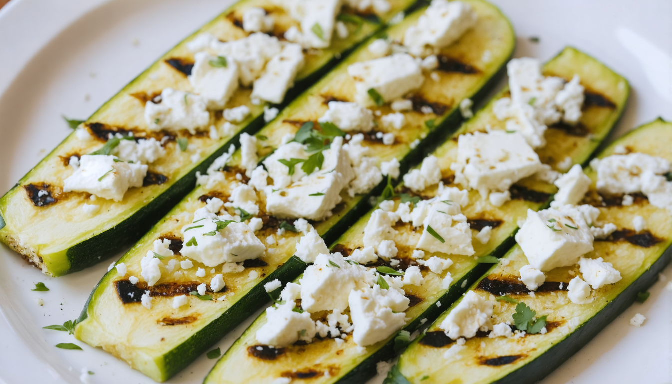 découvrez une recette savoureuse de courgettes grillées à la grecque, rehaussées d'un parfum authentique de feta, pour un voyage gourmand au cœur des délices méditerranéens.