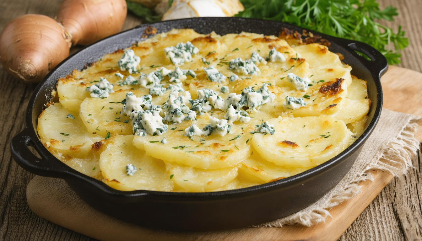 découvrez notre recette gourmande de gratin de pommes de terre au fromage bleu, facile à préparer et délicieusement fondant. parfait pour régaler toute la famille !