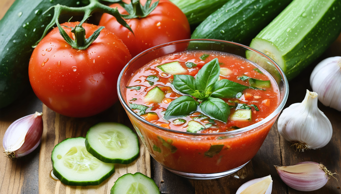 découvrez notre recette de gaspacho tomate-concombre, une soupe froide rafraîchissante qui marie fraîcheur et saveurs pour un été gourmand et léger.