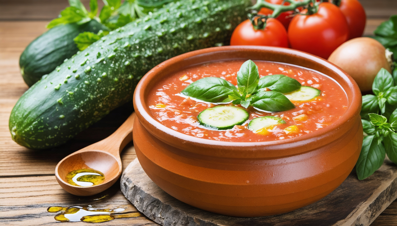 découvrez notre recette de gaspacho tomate-concombre, une soupe froide alliant fraîcheur et saveurs pour une explosion gustative estivale.