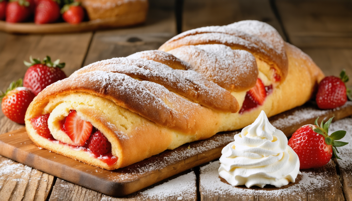 découvrez la recette gourmande du biscuit roulé aux fraises de cyril lignac, un dessert frais et délicieux à réaliser facilement chez vous.