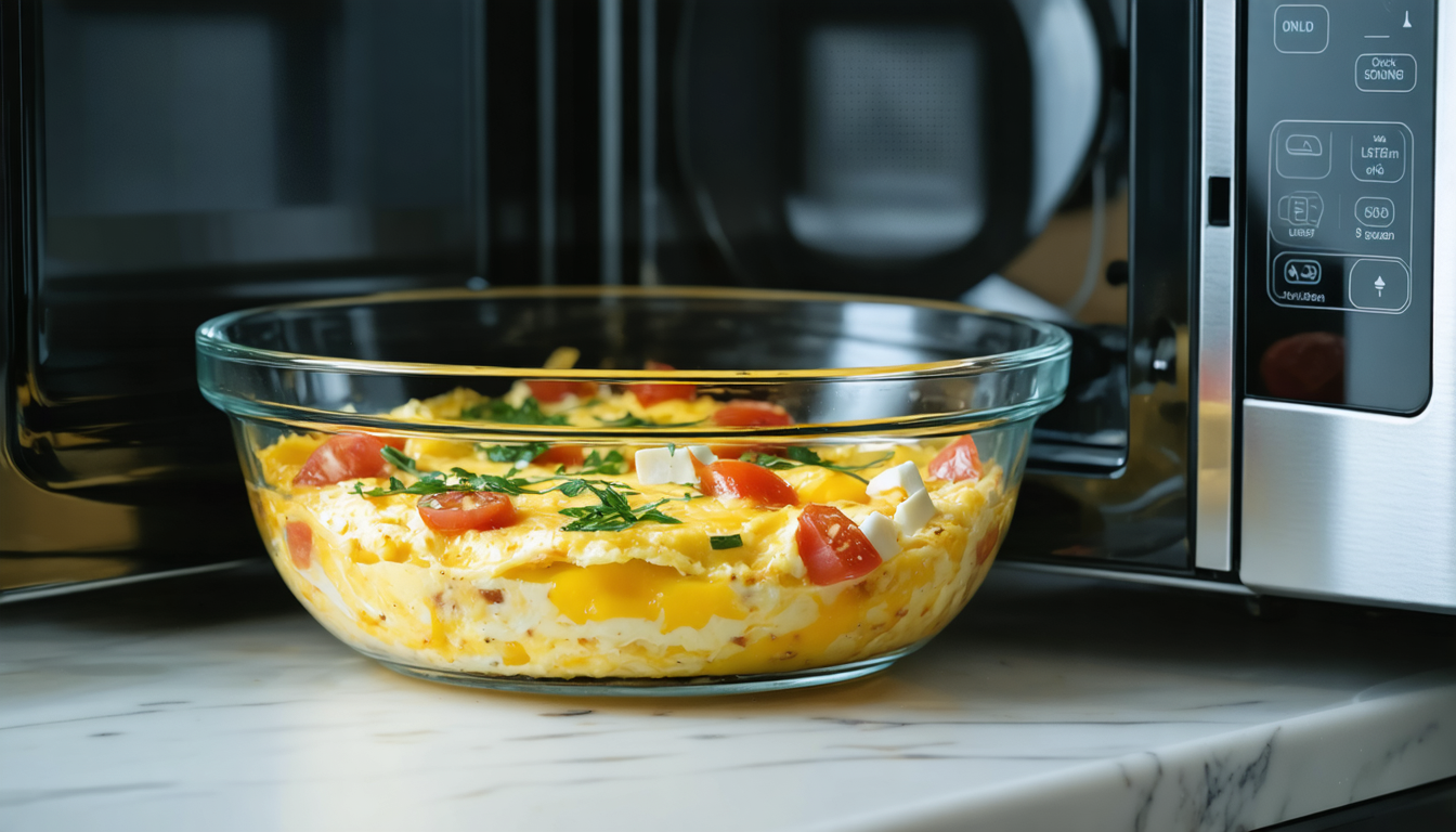 découvrez une recette rapide et savoureuse d'omelette express au micro-ondes, prête en quelques minutes pour un repas simple et délicieux.