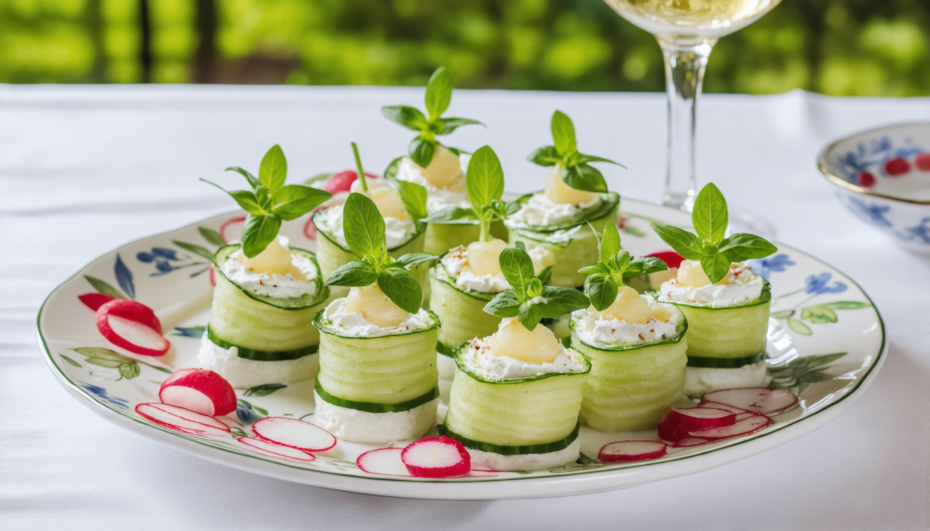 découvrez la recette fraîche et légère des rouleaux croquants de concombre au fromage frais et radis, idéale pour une entrée pleine de saveurs et de fraîcheur.