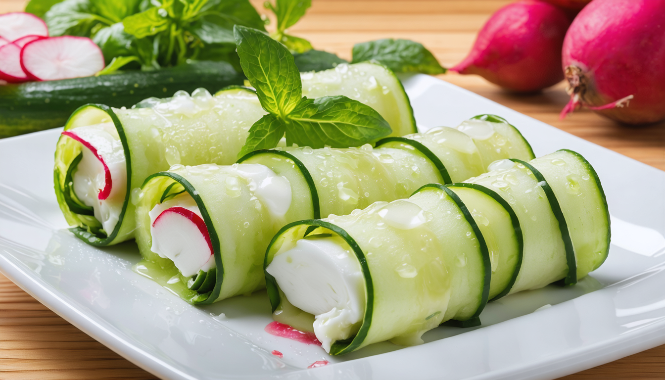 découvrez la recette fraîcheur parfaite : rouleaux croquants de concombre au fromage frais et radis, une entrée légère et savoureuse pour surprendre vos invités.