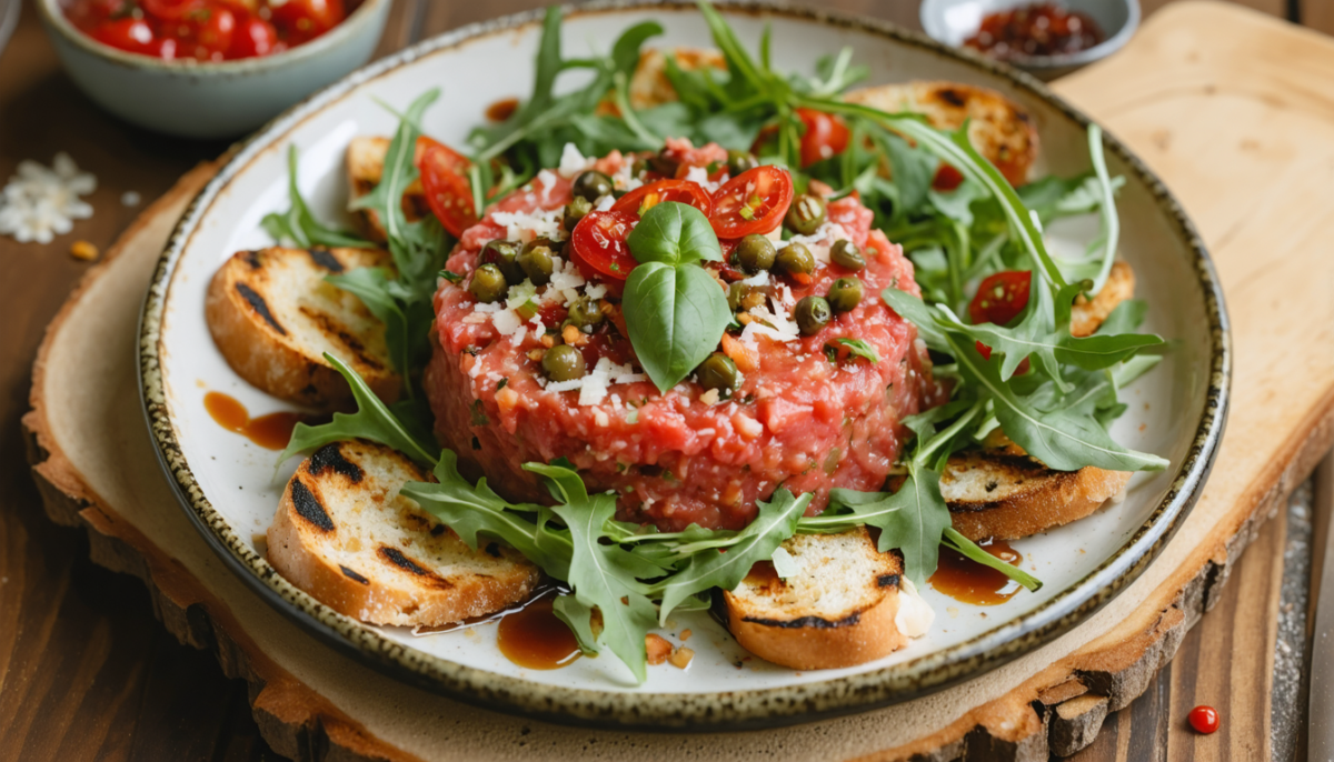 découvrez notre recette de tartare de bœuf façon italienne, un plat savoureux et gourmand qui éveillera vos papilles avec des ingrédients frais et authentiques.