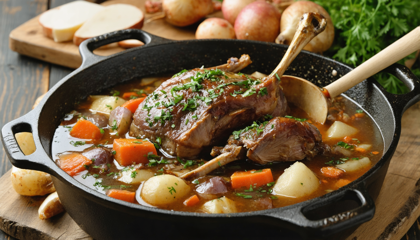 découvrez notre recette traditionnelle de canard mijoté en cocotte aux navets, un plat savoureux et tendre qui réchauffe les papilles.