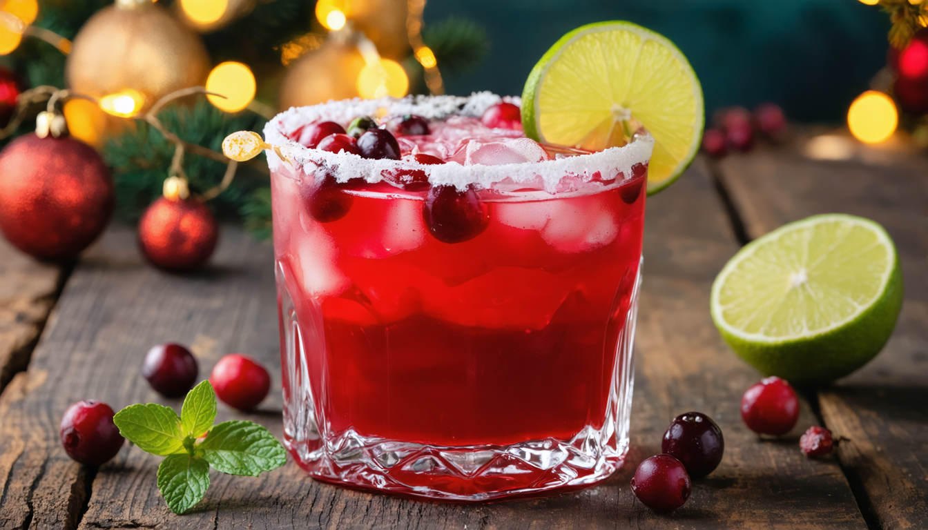 découvrez notre cocktail de noël : une margarita acidulée au sirop de canneberge et citron vert, parfaite pour célébrer les fêtes avec fraîcheur et gourmandise.