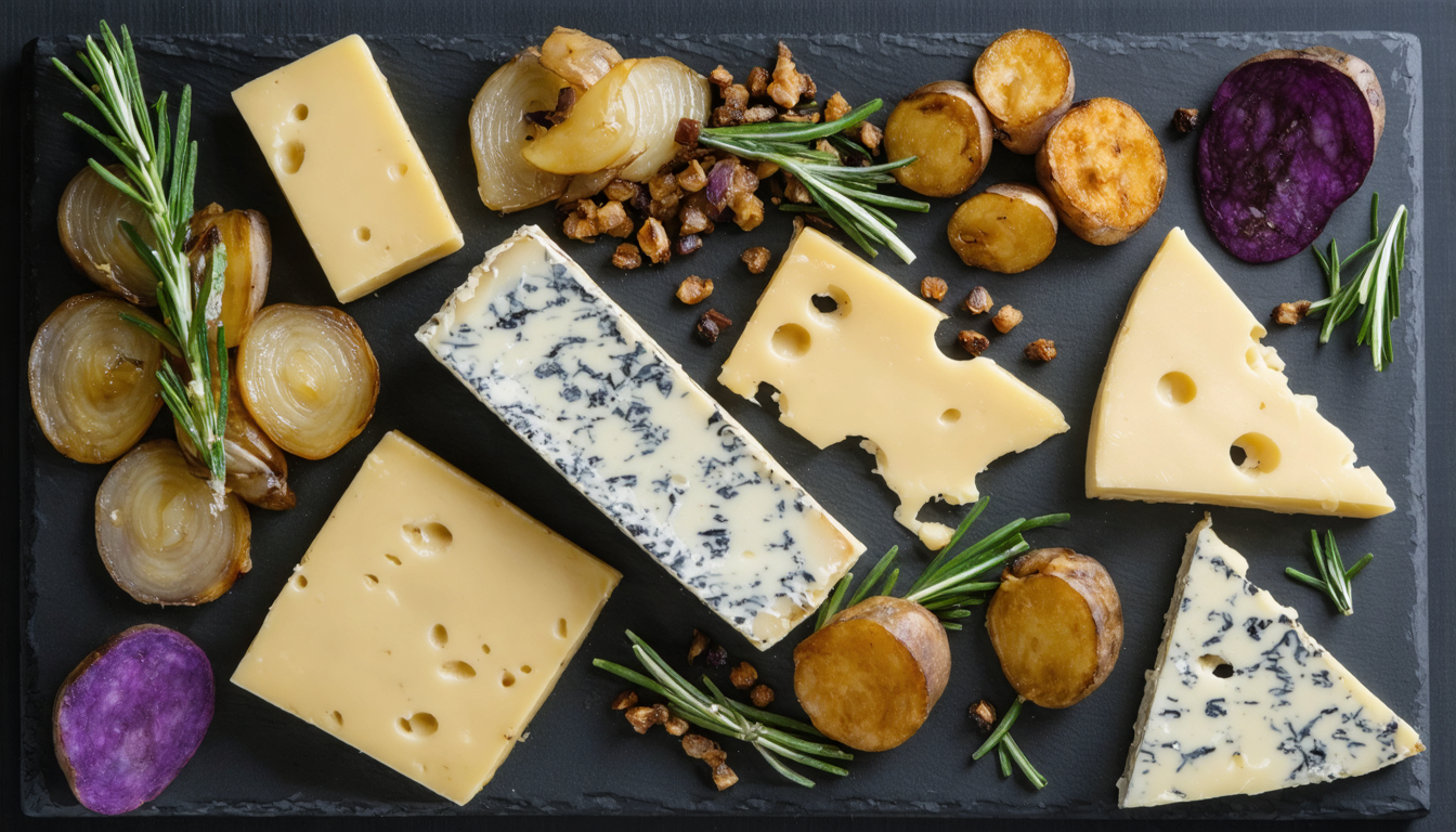 savourez un délice d'hiver avec notre raclette aux oignons rouges caramélisés et pommes de terre vitelottes, une recette gourmande et réconfortante parfaite pour les soirées froides.