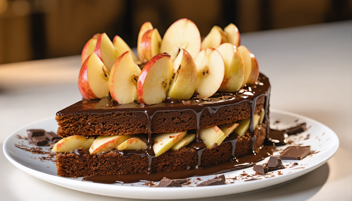 savourez un délice fondant avec notre gâteau aux pommes et chocolat, une explosion de saveurs inoubliables qui ravira vos papilles.