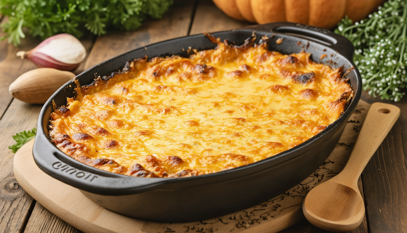 découvrez notre recette facile et gourmande de gratin de potimarron fondant, délicieusement relevé par un fromage savoureux pour un plat réconfortant.
