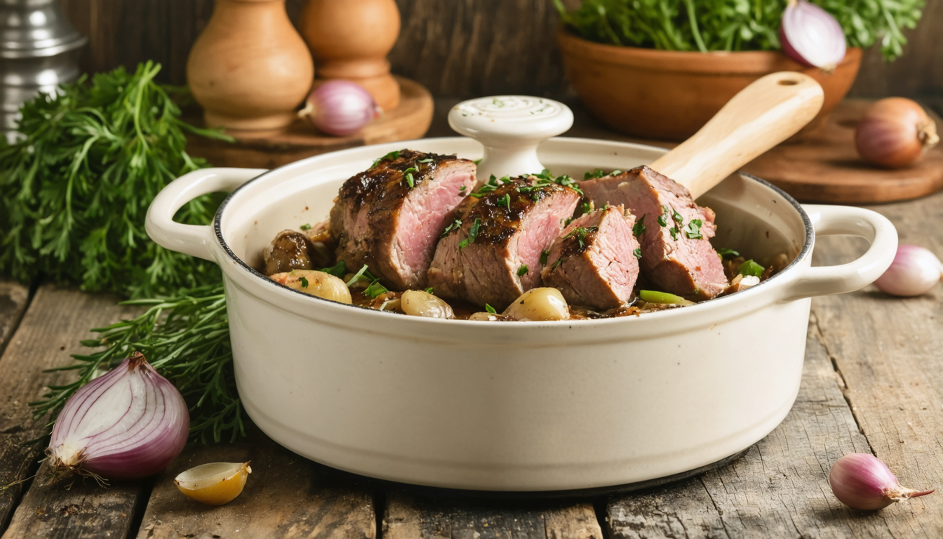découvrez notre recette savoureuse et parfumée de filet mignon de porc en cocotte aux échalotes, idéale pour un repas gourmand et facile à préparer.