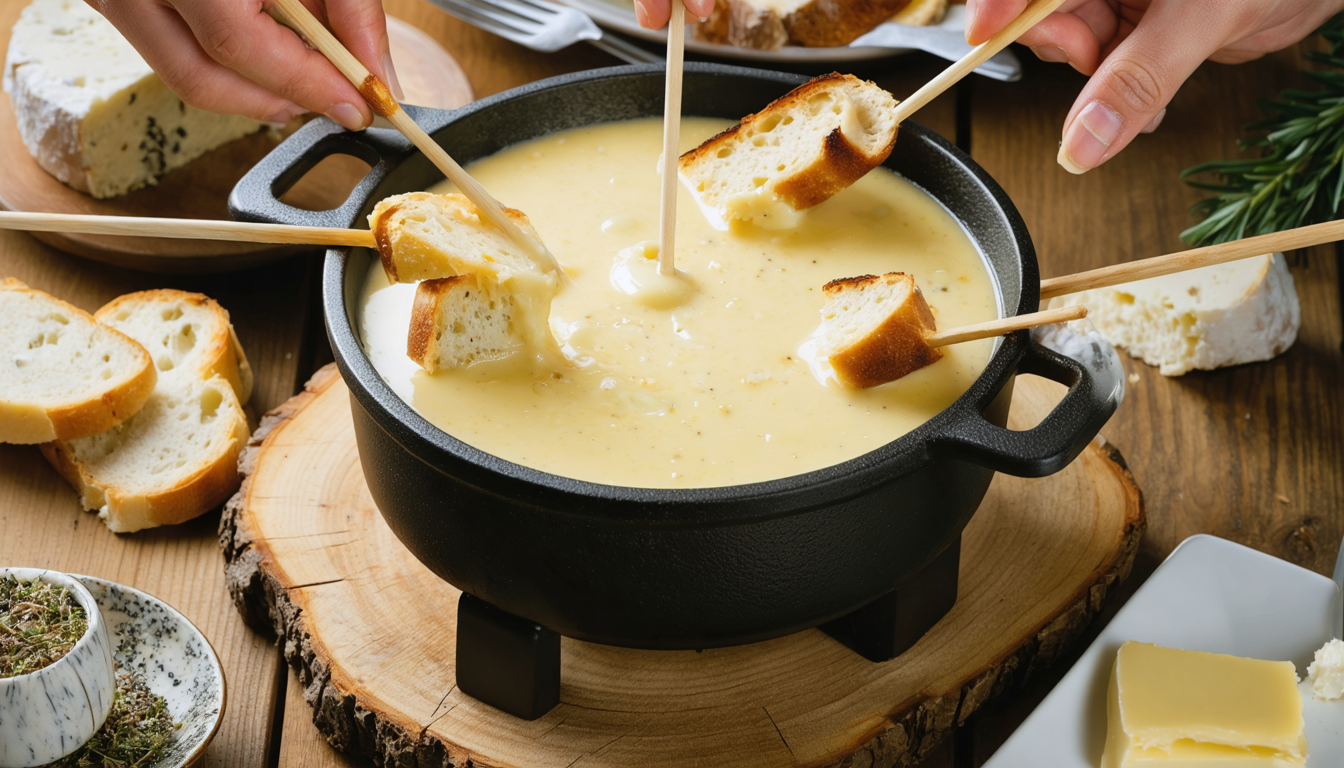 découvrez une fondue suisse aérienne aux saveurs délicates de gruyère et vacherin, un mélange fondant et savoureux qui ravira vos papilles.
