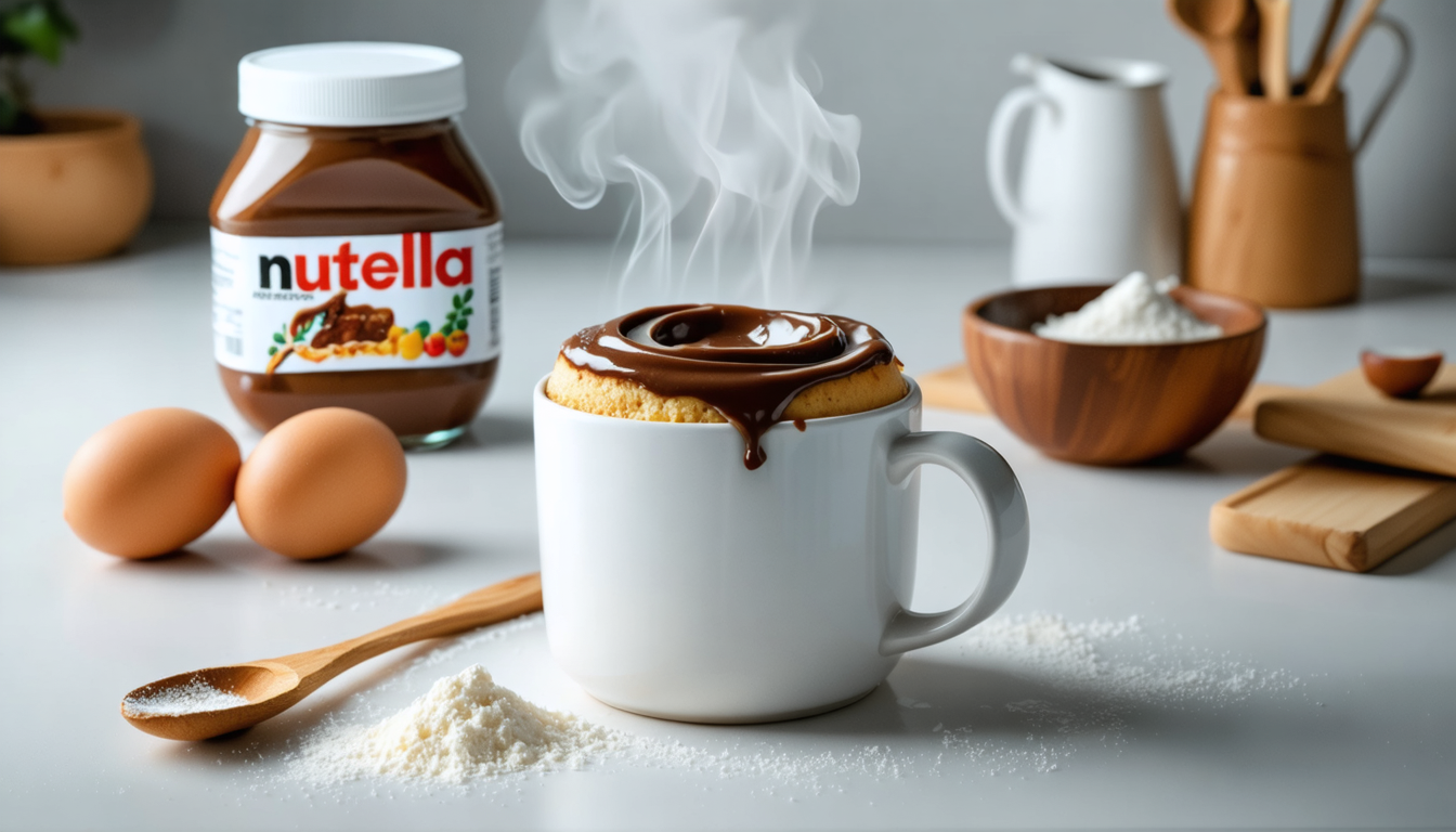 savourez un mug cake nutella sans œuf, prêt en une minute seulement. une recette rapide et facile pour un dessert gourmand et express à déguster sans attendre.