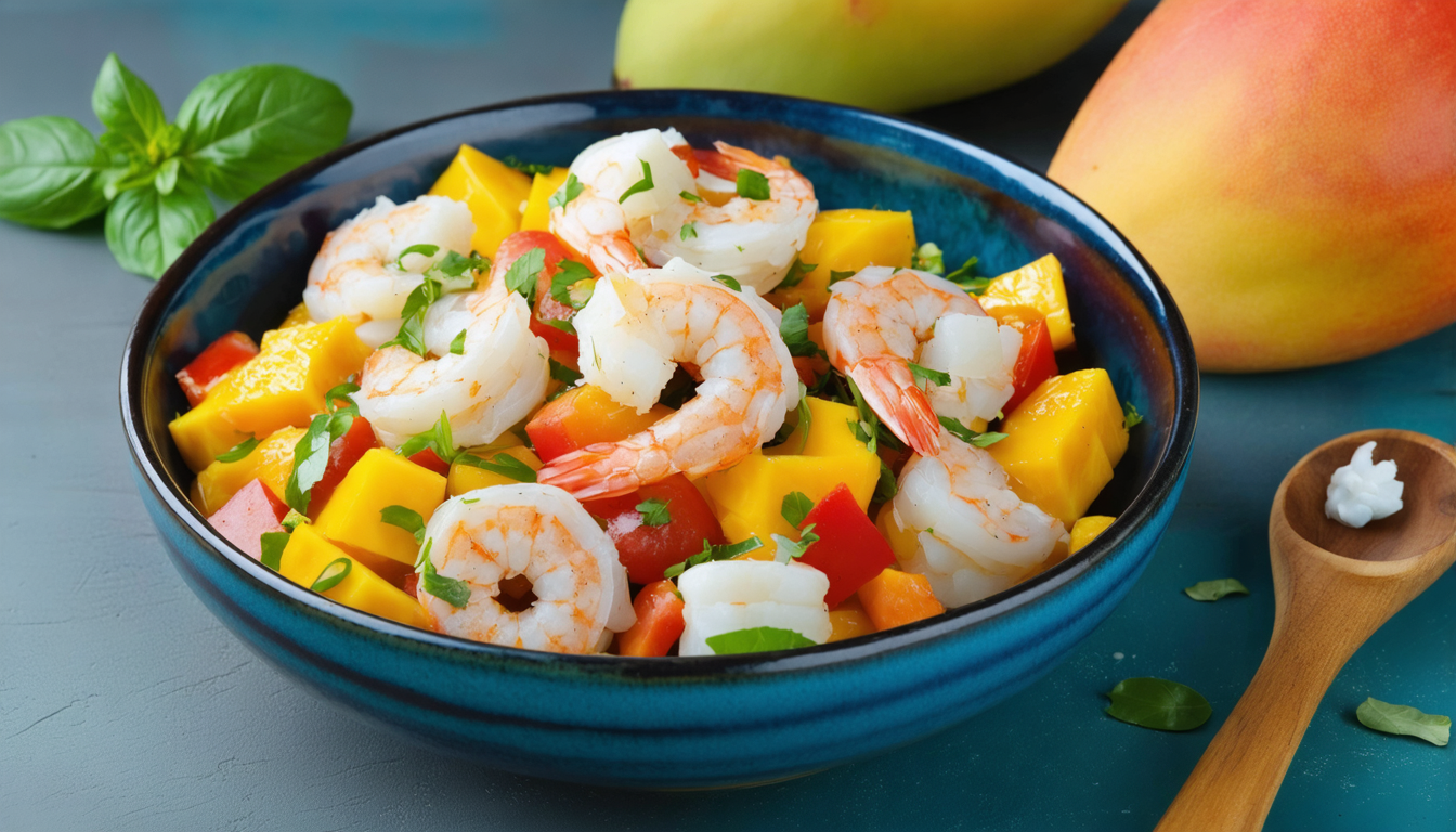 découvrez notre salade exotique de gambas et mangues, une fusion parfaite de saveurs tropicales pour une explosion de fraîcheur et de couleur dans votre assiette.