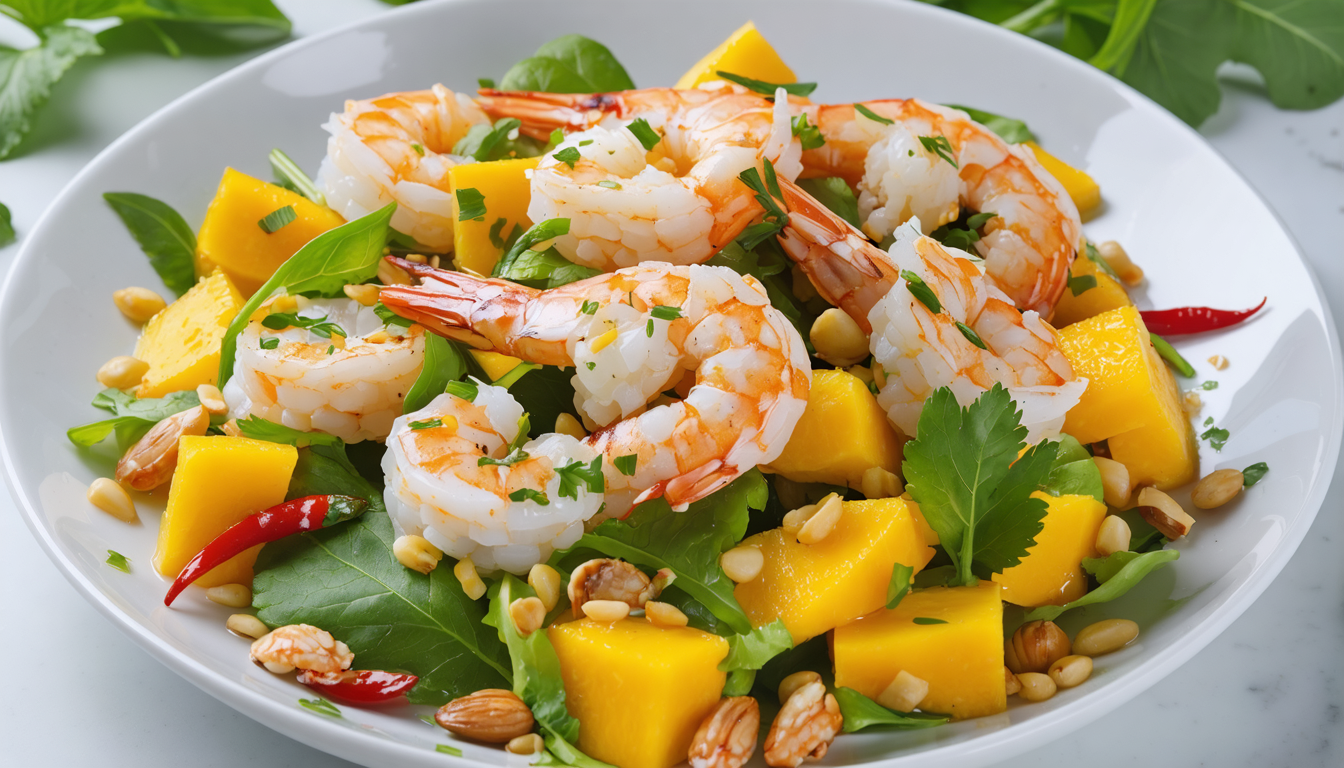découvrez notre salade exotique de gambas et mangues, une explosion de saveurs fraîches et tropicales qui apportera un souffle d'été et de légèreté à vos repas.