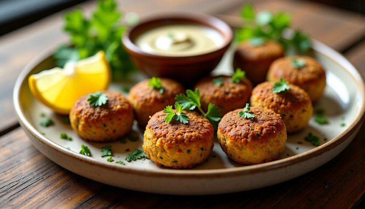 Délicieux falafels croustillants accompagnés d'une onctueuse sauce tahini maison