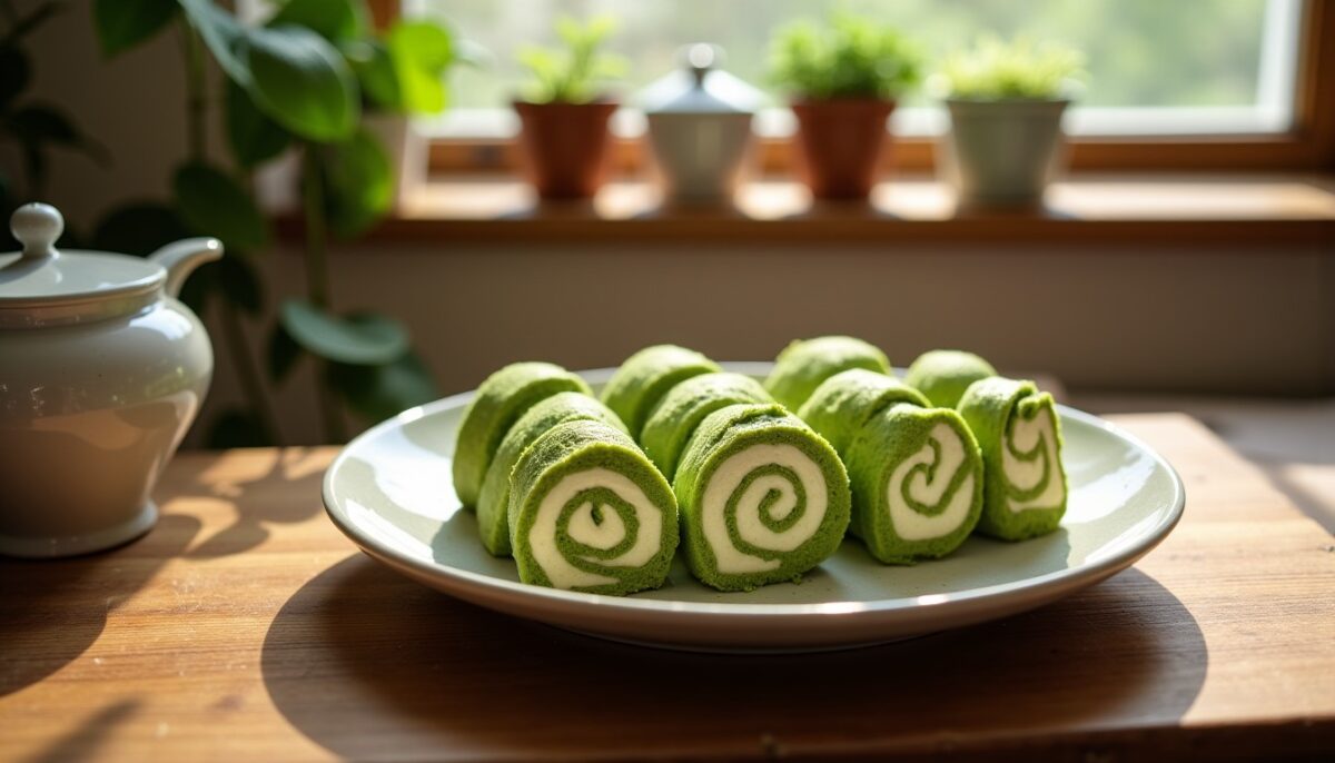 Délicieux roulés au thé vert matcha et crème vanillée : une recette légère et gourmande