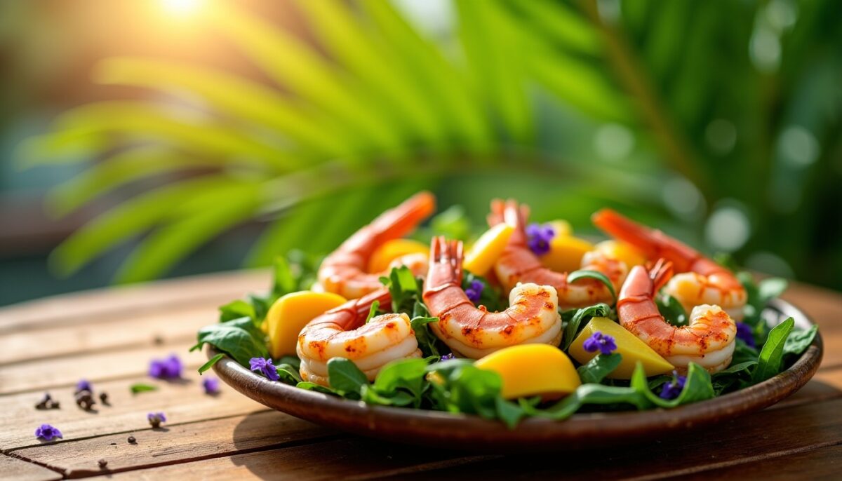 Salade exotique de gambas et mangues : un vent de fraîcheur tropicale dans votre assiette