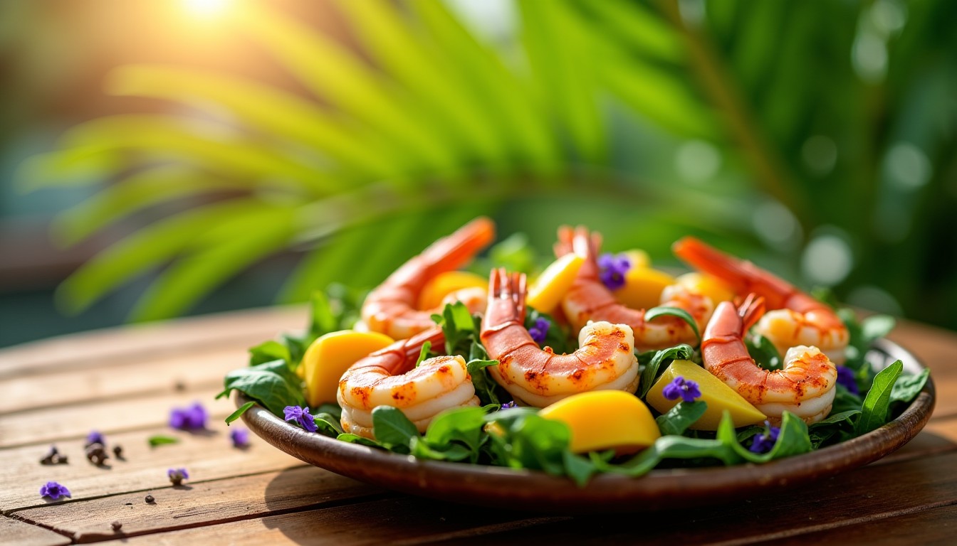 Salade exotique de gambas et mangues : un vent de fraîcheur tropicale dans votre assiette